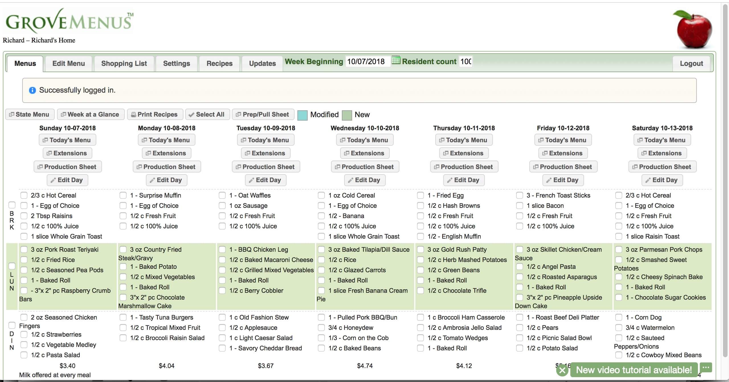 sample menu for assisted living facility